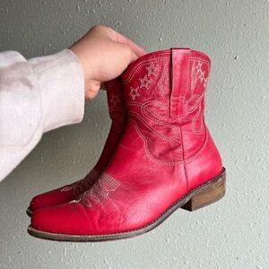 Red Leather Women's Cowboy Boots